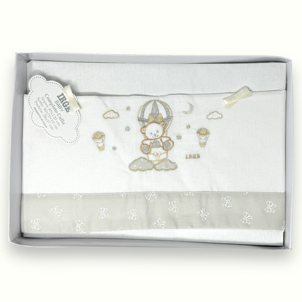 Irge Baby Completo Culla Carrozzina 3 Pezzi -sotto+sopra+federa Ricamato In Puro Cotone Misura 90x120  Art. Bicc09