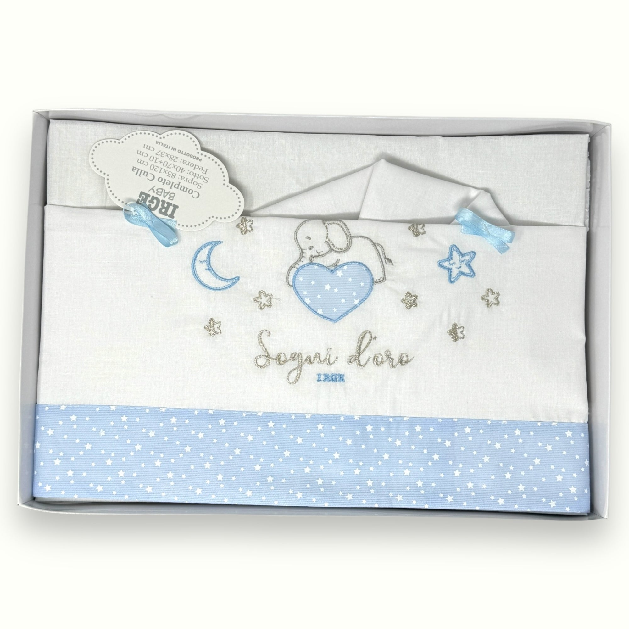 Irge Baby - Completo Culla Carrozzina 3 Pezzi -sotto+sopra+federa Ricamato In Puro Cotone Misura 90x120 Art. Bicc11
