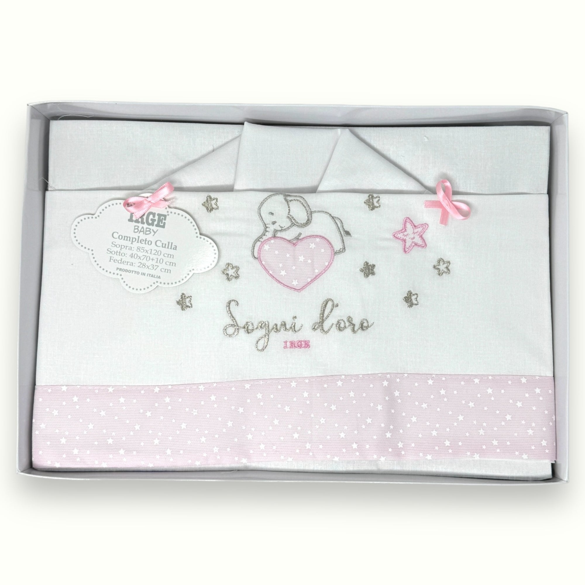 Irge Baby - Completo Culla Carrozzina 3 Pezzi -sotto+sopra+federa Ricamato In Puro Cotone Misura 90x120 Art. Bicc11