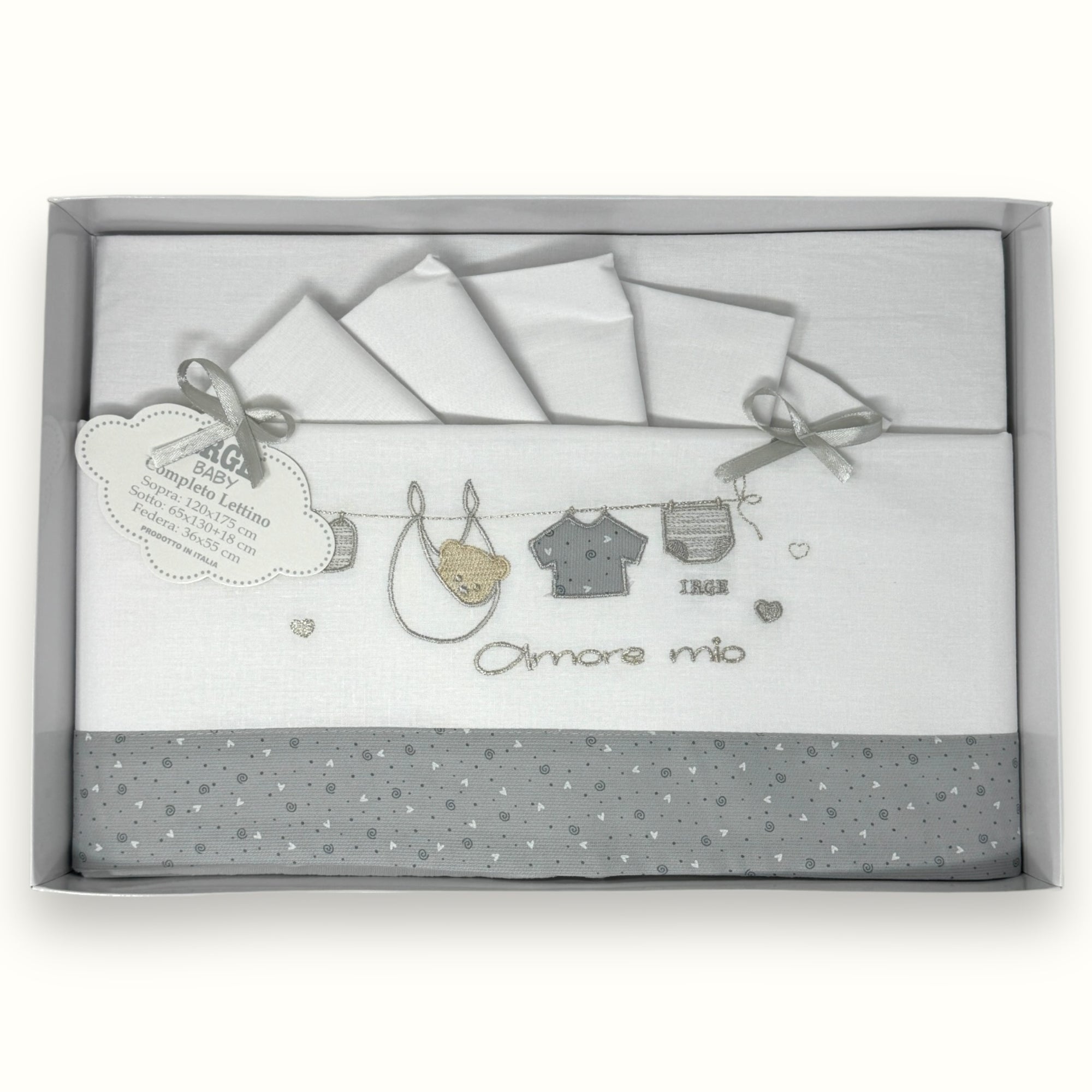 Irge Baby - Completo Lenzuolino Culla Grande Lettino  Sotto+sopra+federa In Puro Cotone Ricamato 120x180 Art. Bicl10