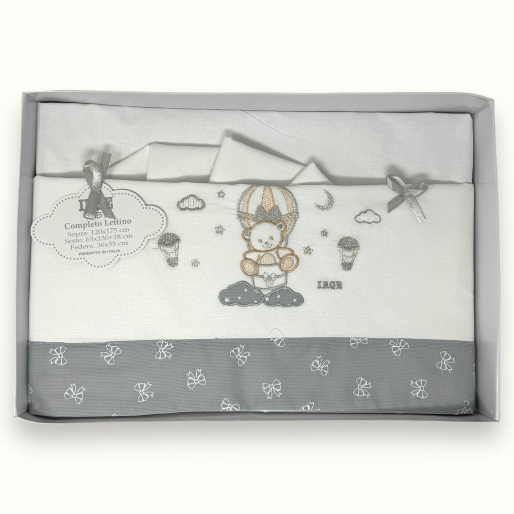 Irge Baby - Completo Lenzuolino Culla Grande Lettino Sotto+sopra+federa In Puro Cotone Ricamato 120x180 Art. Bicl09