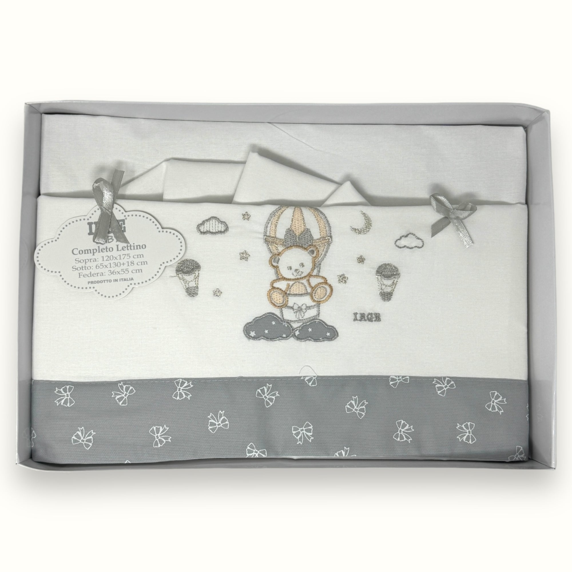Irge Baby - Completo Lenzuolino Culla Grande Lettino Sotto+sopra+federa In Puro Cotone Ricamato 120x180 Art. Bicl09