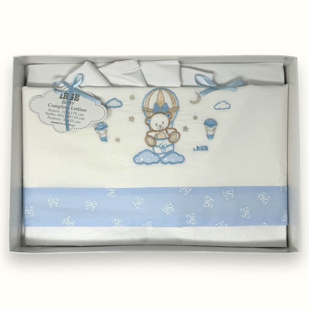 Irge Baby - Completo Lenzuolino Culla Grande Lettino Sotto+sopra+federa In Puro Cotone Ricamato 120x180 Art. Bicl09
