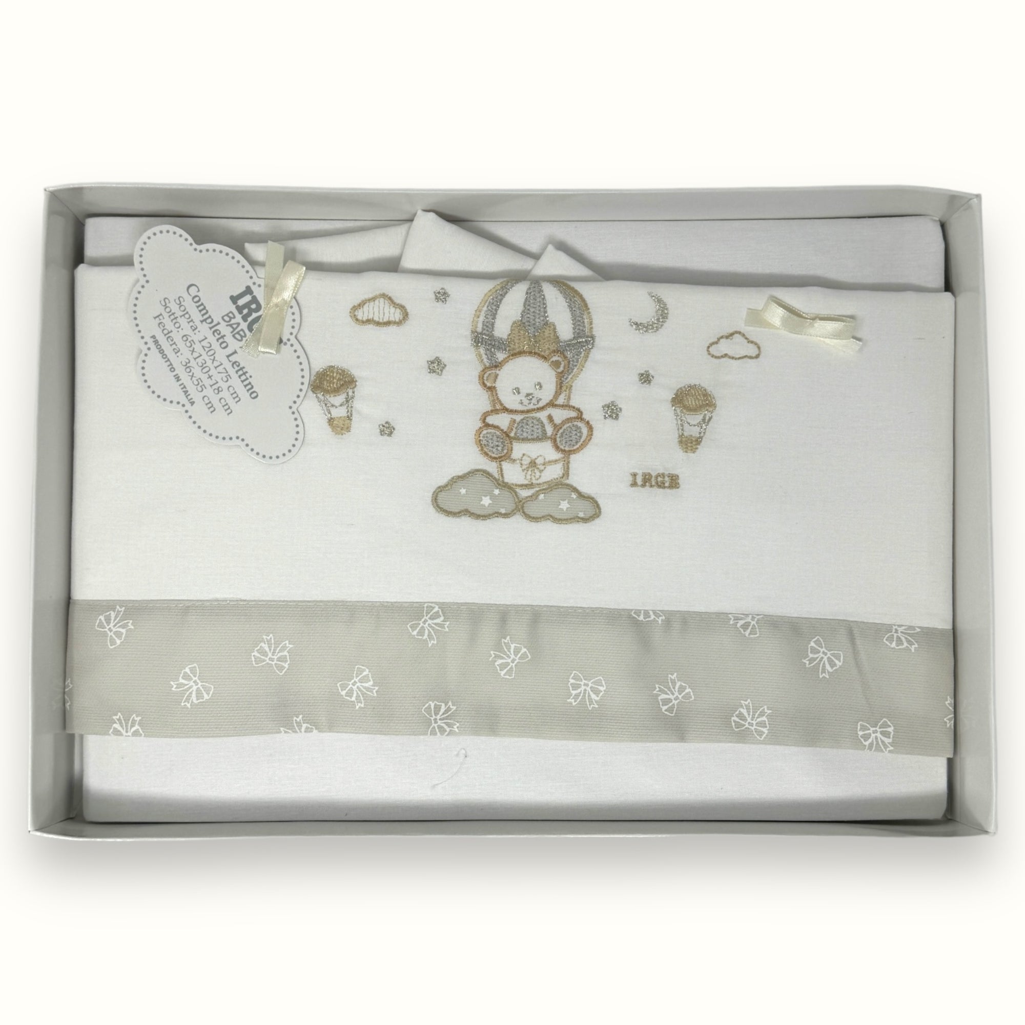 Irge Baby - Completo Lenzuolino Culla Grande Lettino Sotto+sopra+federa In Puro Cotone Ricamato 120x180 Art. Bicl09