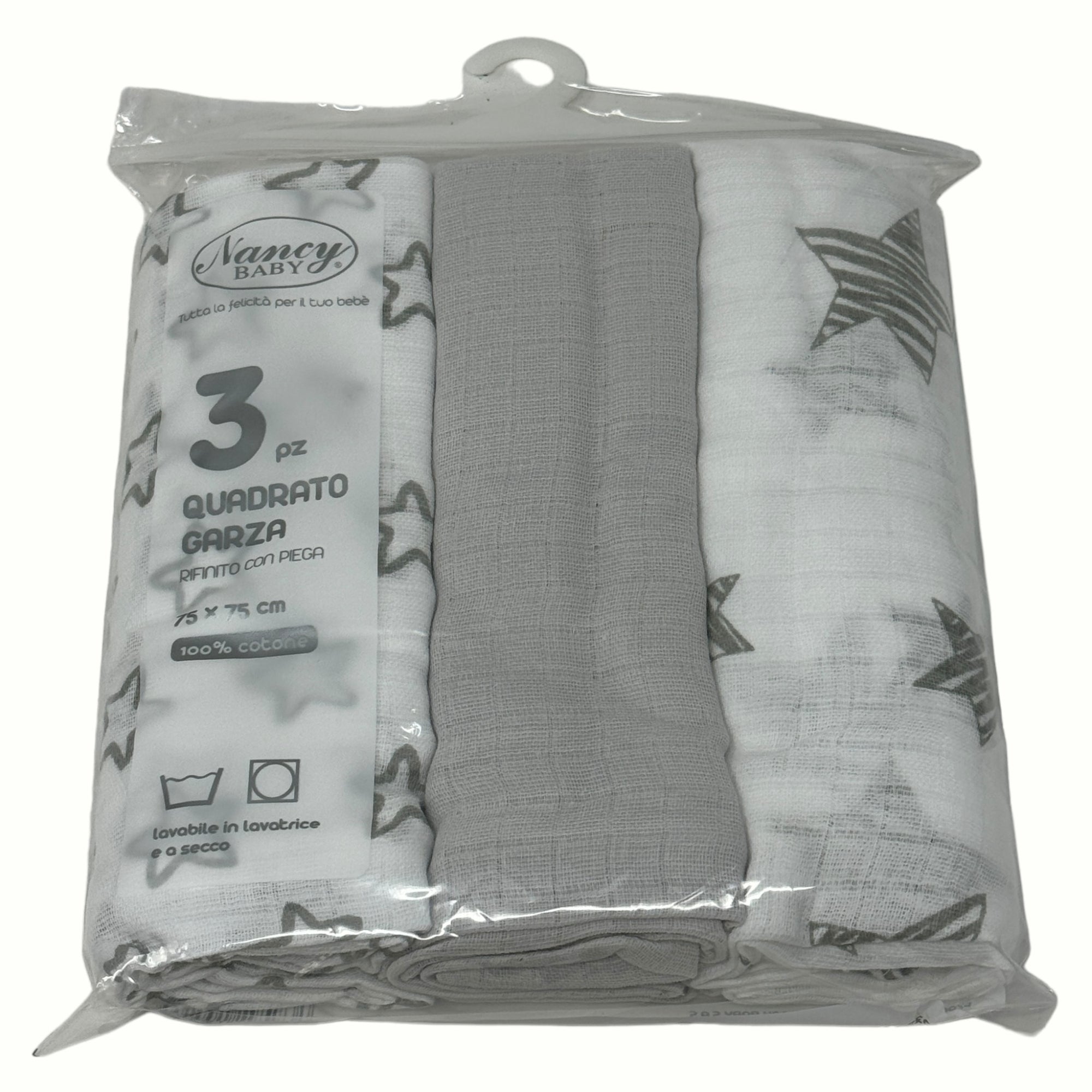 Nancy Baby Confezione 3 Pezzi Quadrato Garza 100% Cotone Mis. 75x75 Colorato Stampato  Art. 515