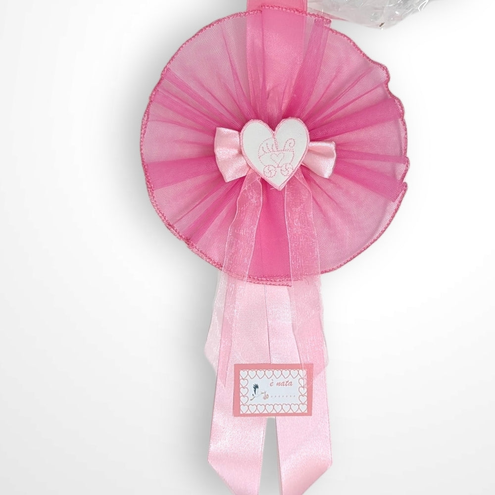 Micocca - Coccarda Fuoriporta Con Tulle Disponibile In Colorazione Celeste E Rosa