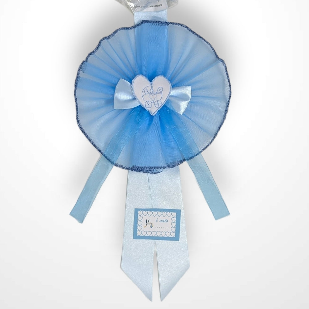 Micocca - Coccarda Fuoriporta Con Tulle Disponibile In Colorazione Celeste E Rosa