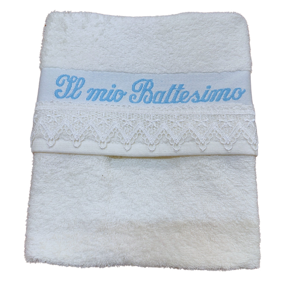 Nancy Baby - Asciugamano Battesimale Con Pizzo E Ricamo (il Mio Battesimo) In Puro Cotone  Art. 801
