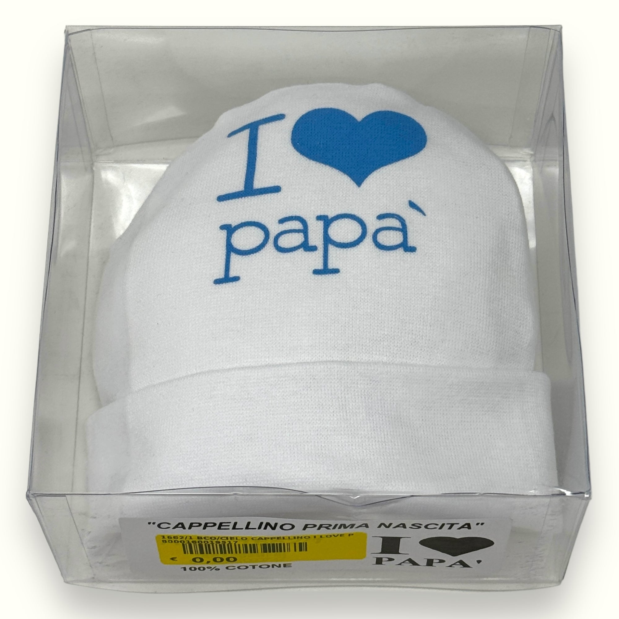 Teneri Bebè - Cappello Baby In Puro Cotone Con Stampa  I Love Papa'  Art. 1662-1