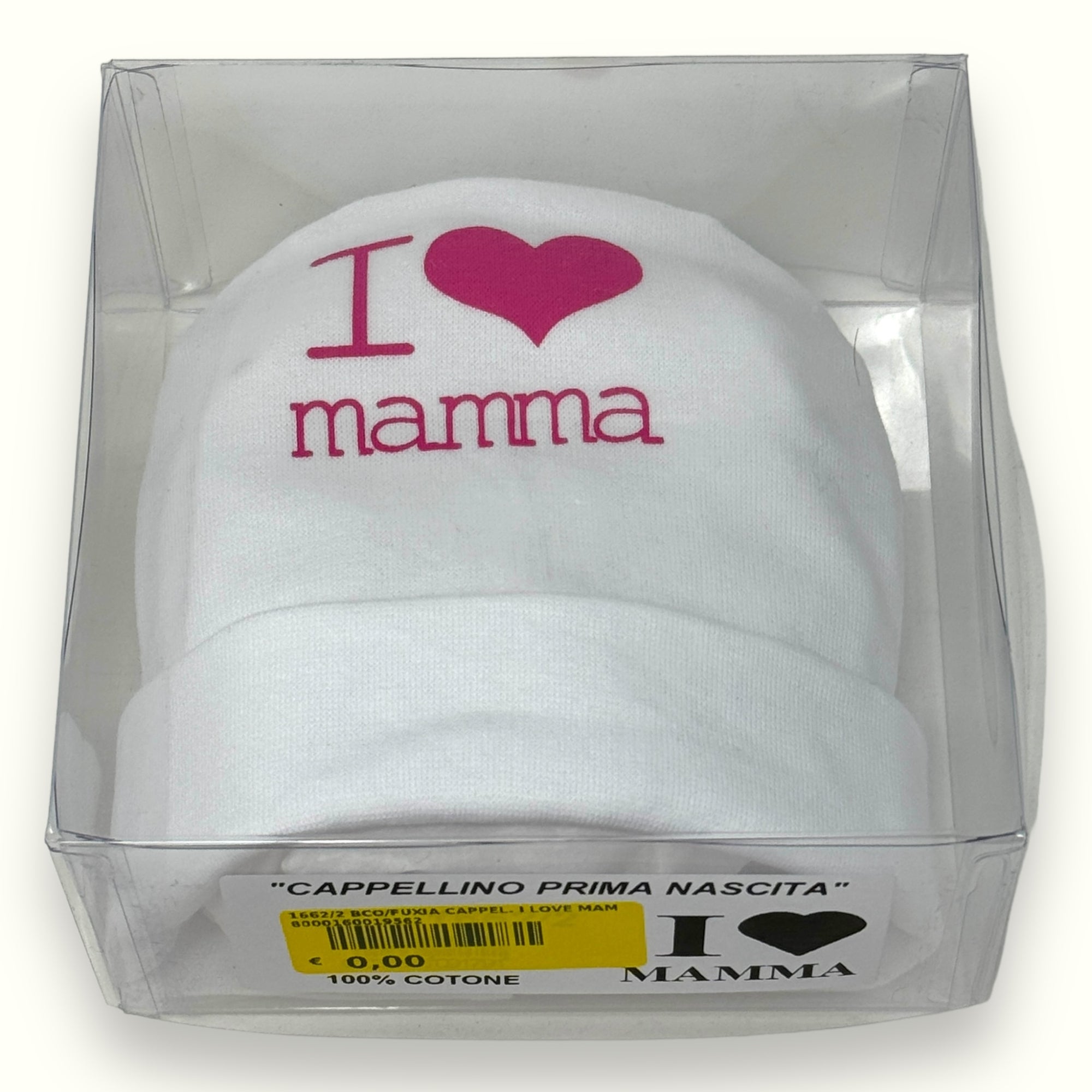 Teneri Bebè - Cappello Baby In Puro Cotone Con Stampa  I Love Mamma  Art. 1662-2