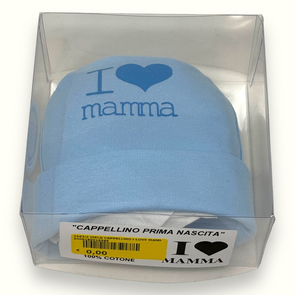 Teneri Bebè - Cappello Baby In Puro Cotone Con Stampa  I Love Mamma  Art. 1662-2