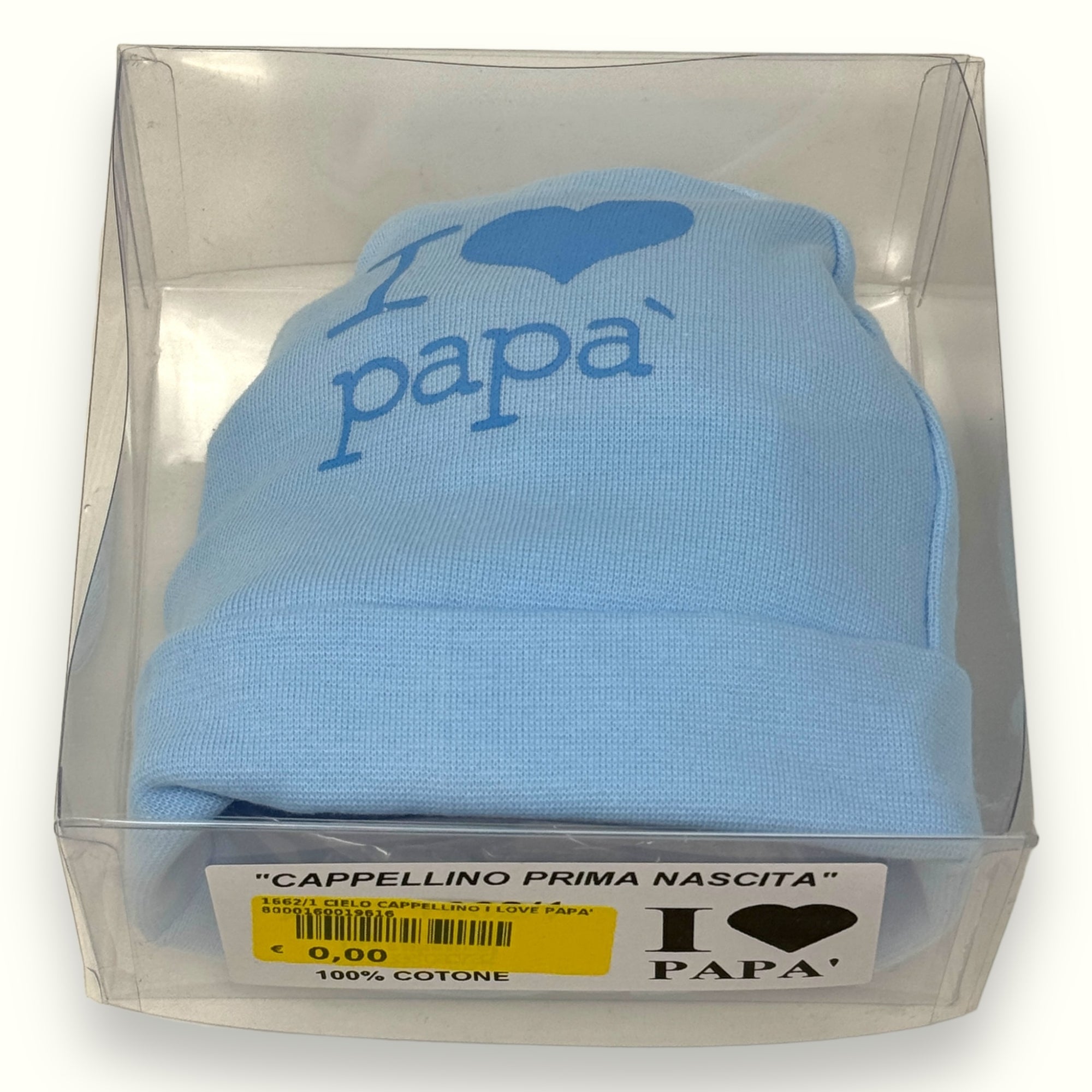 Teneri Bebè - Cappello Baby In Puro Cotone Con Stampa  I Love Papa'  Art. 1662-1