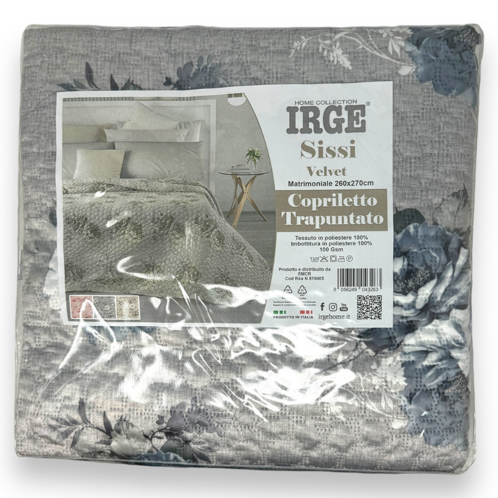 Irge Home - Copriletto Trapuntato Matrimoniale Velvet Mano Pesca Fantasia Floreale Art. Sissi