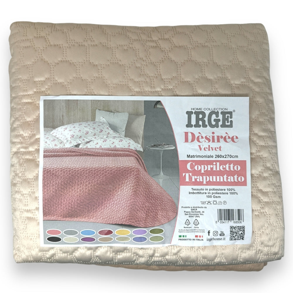 Irge - Copriletto Trapuntato Matrimoniale Velvet Mano Pesca Tinta Unita  Art. Desiree'