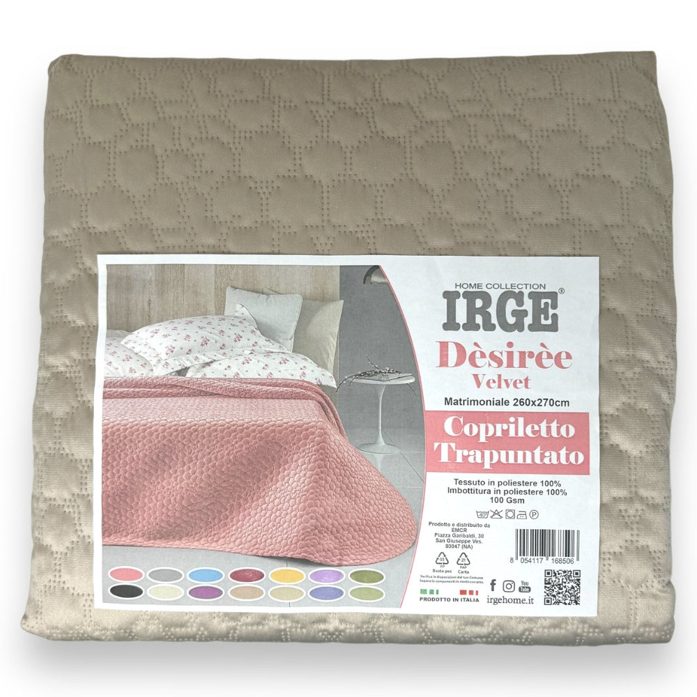Irge - Copriletto Trapuntato Matrimoniale Velvet Mano Pesca Tinta Unita  Art. Desiree'