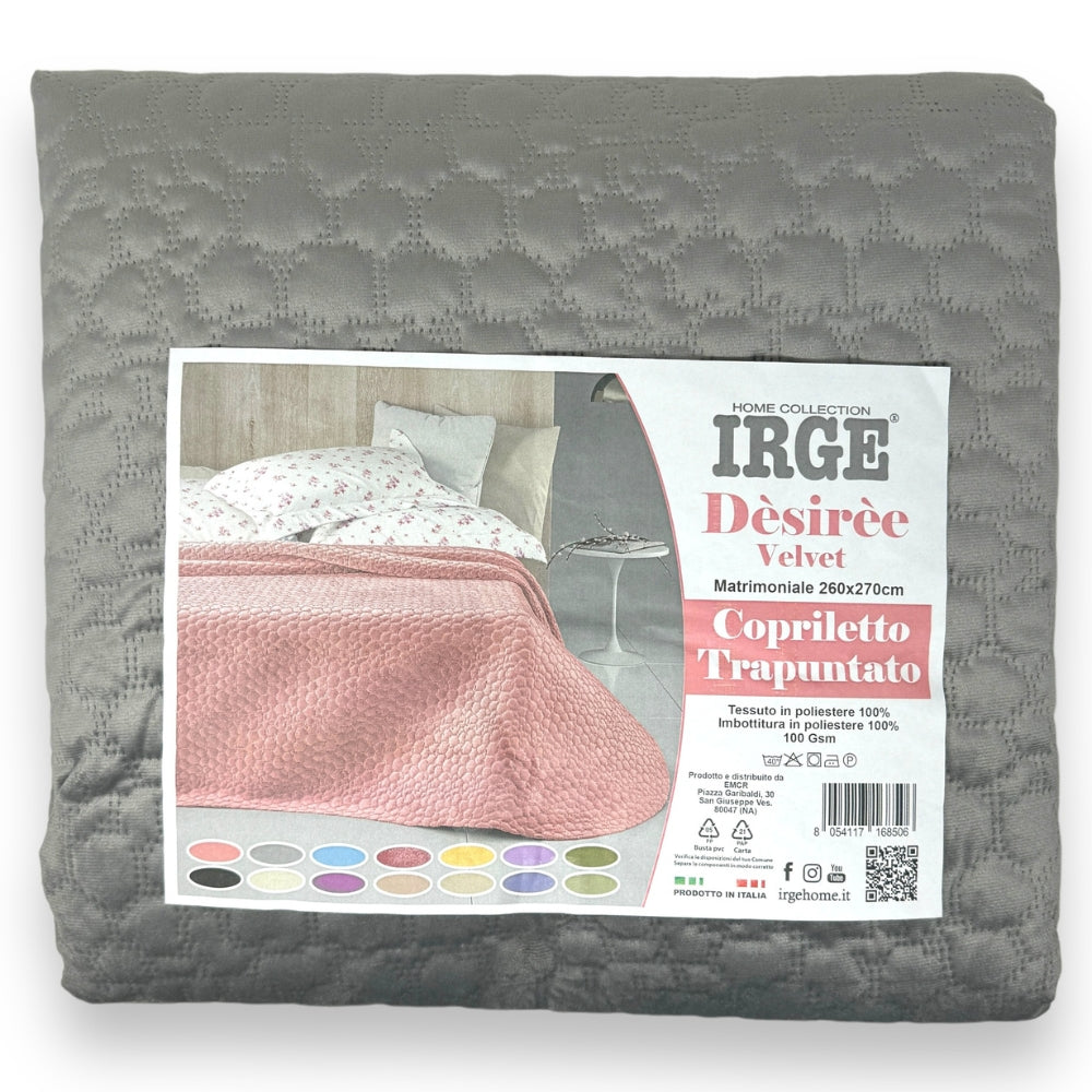 Irge - Copriletto Trapuntato Matrimoniale Velvet Mano Pesca Tinta Unita  Art. Desiree'