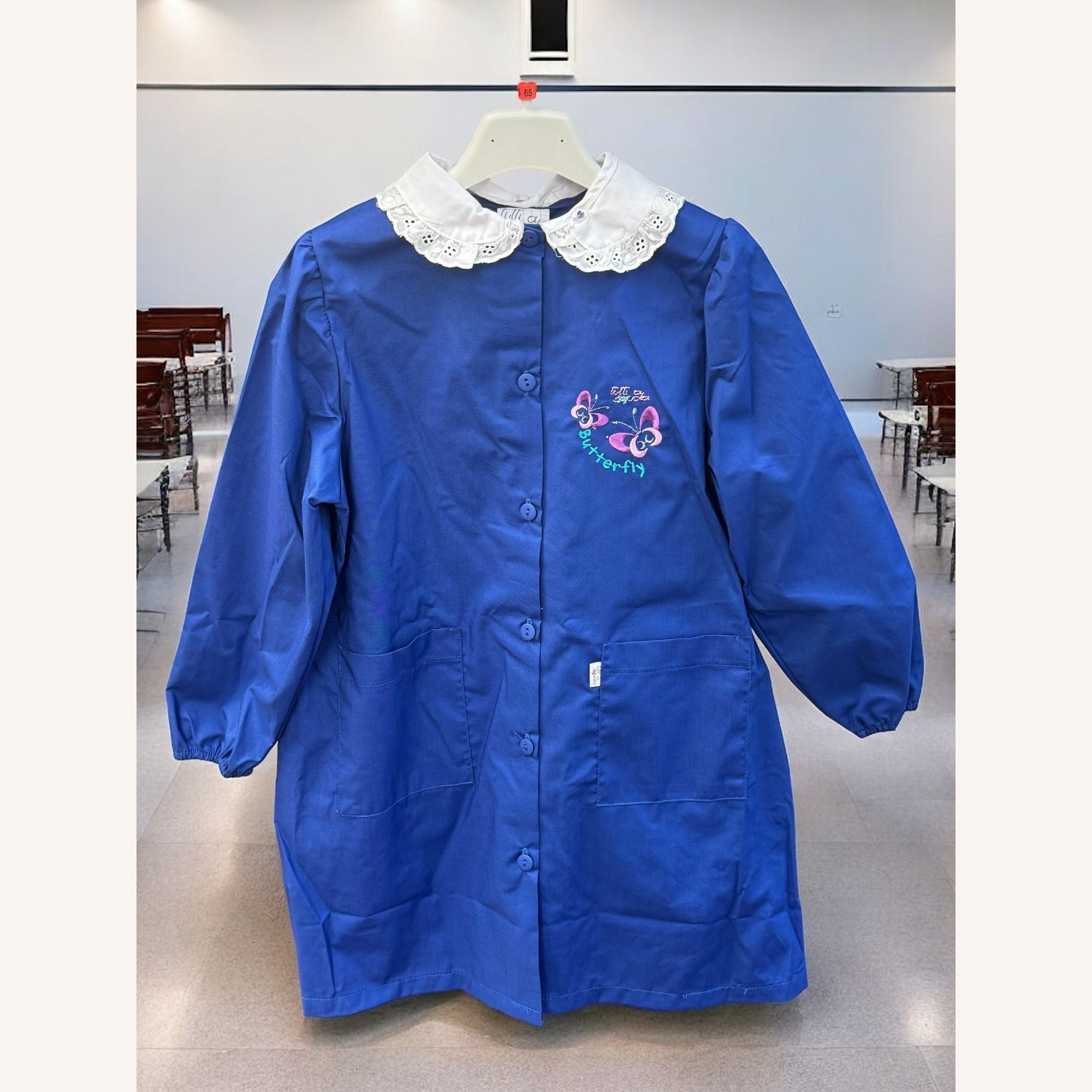 Tutti A Scuola - Grembiule Scuola Blu Elementare Femminuccia Con Ricamo E Applicazione In Pizzo Art. 24488bl