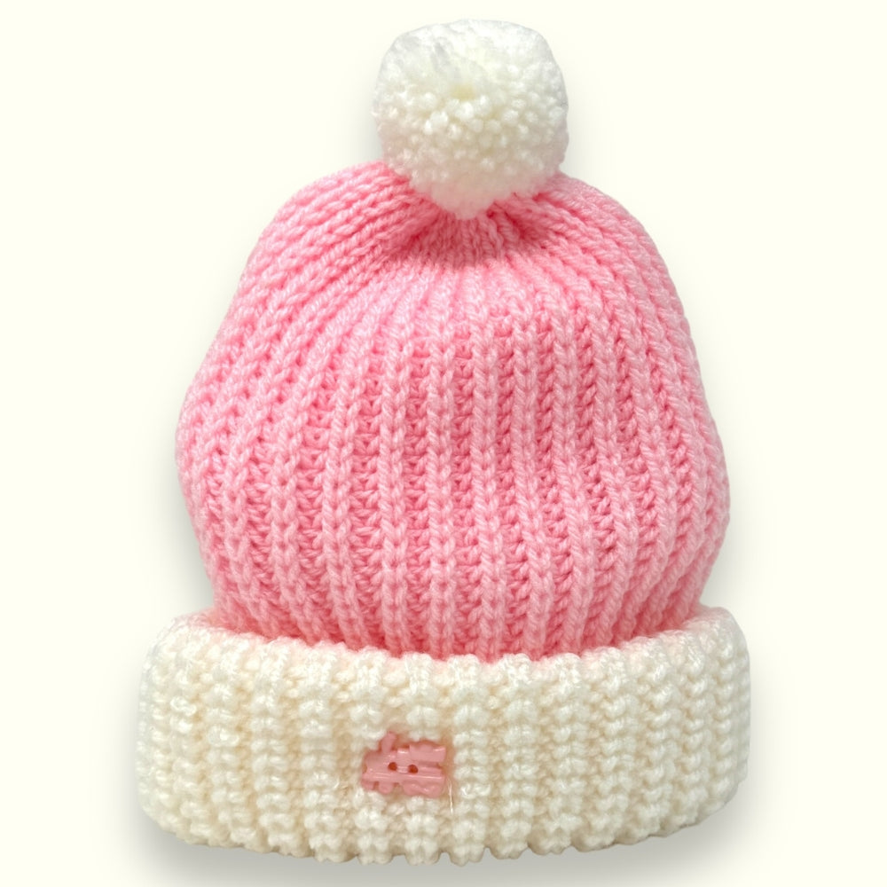 Nancy Baby - Cappellino Baby In Misto Lana Bicolore Con Pon Pon  Art. 1638