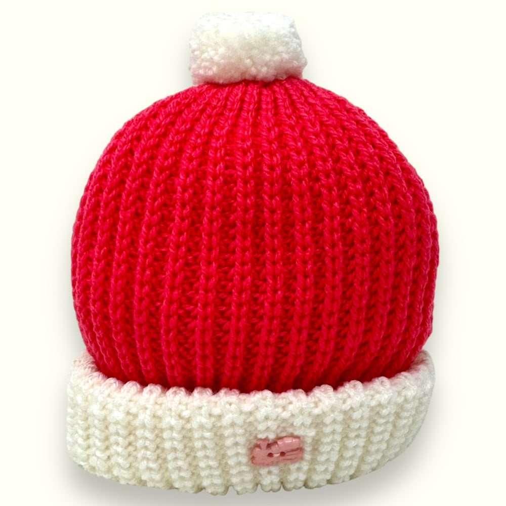 Nancy Baby - Cappellino Baby In Misto Lana Bicolore Con Pon Pon  Art. 1638