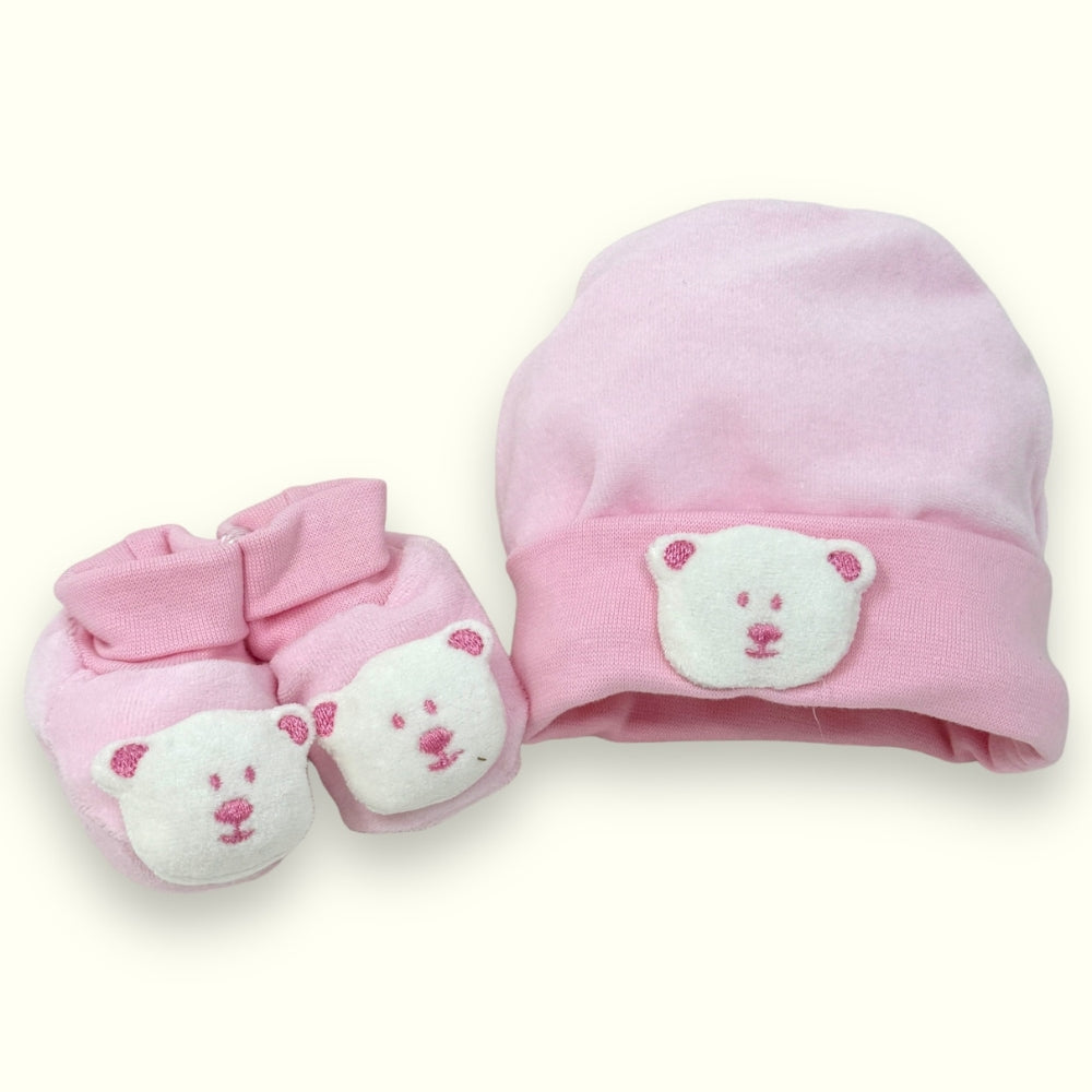 Nancy Baby - Completo Cappellino + Scarpette Baby In Ciniglia Ricamato  Art. 1650