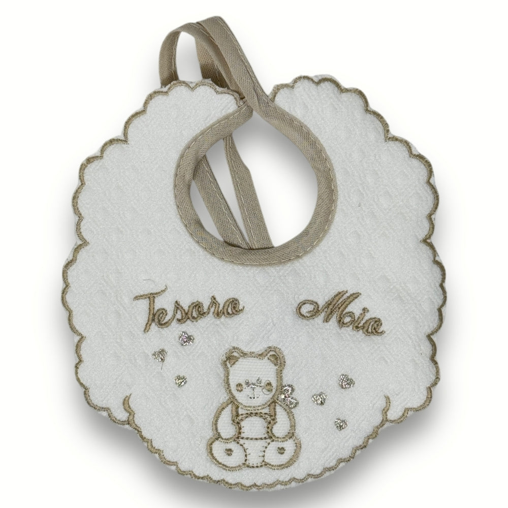 Teneri Bebè - Bavetta Prima Nascita Ricamata In Puro Cotone 100%  Art. 359-3