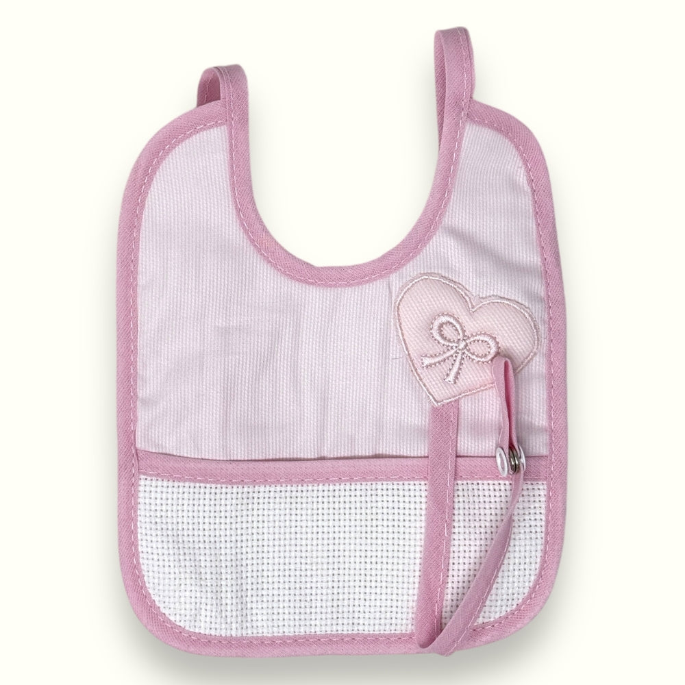 Irge - Bavetta Prima Nascita In Piquet Tela Aida Da Ricamo 100% Cotone Con Porta Ciuccio  Art. Ir990-1