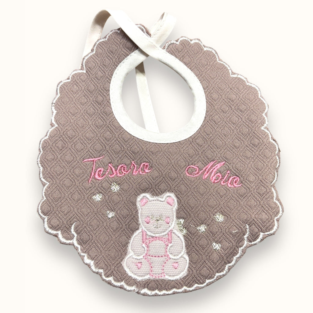 Teneri Bebe' - Bavetta Prima Nascita Ricamata In Puro Cotone 100%  "vari Colori"  Art. 359-2