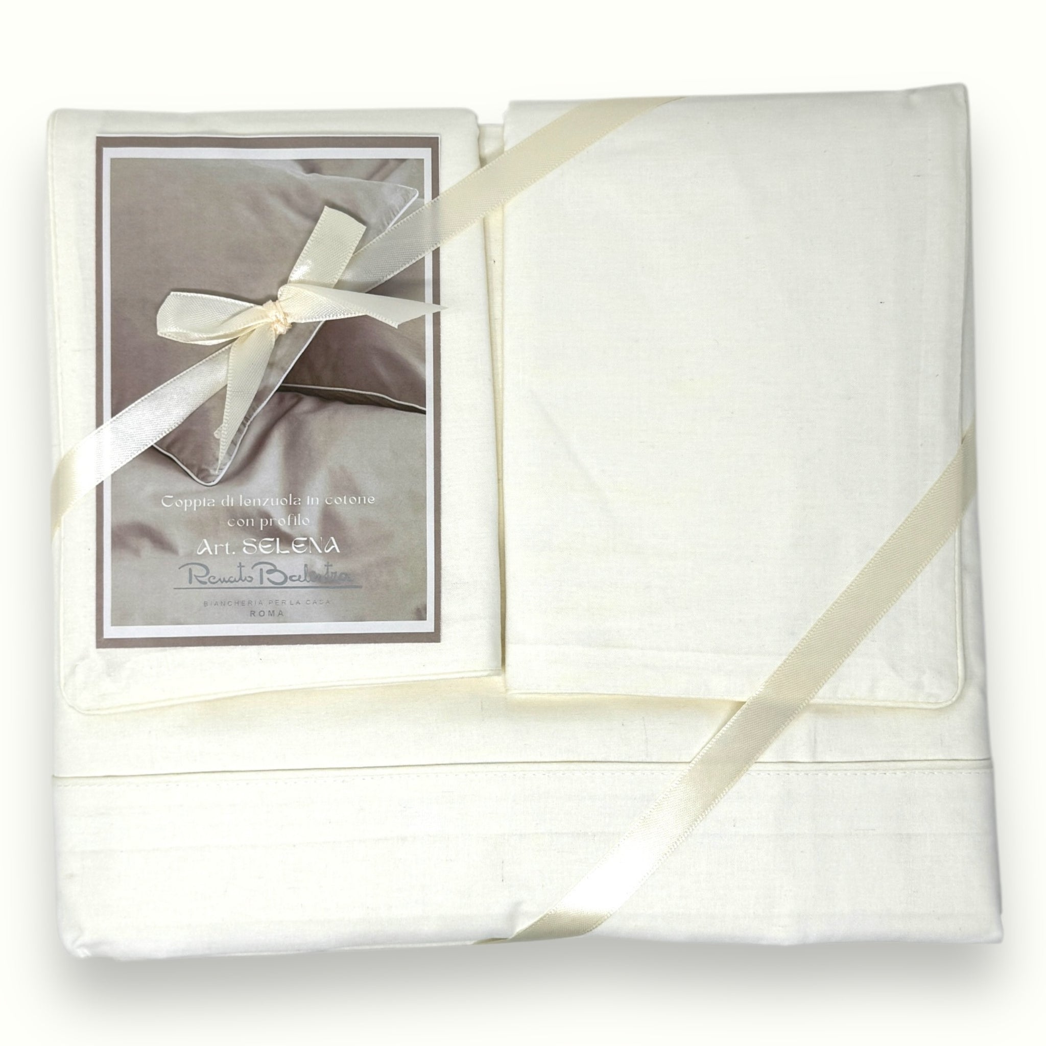 Renato Balestra - Completo Letto Lenzuola Matrimoniale Tinta Unita Con Profilo A Contrasto 100% Cotone Art. Lett120