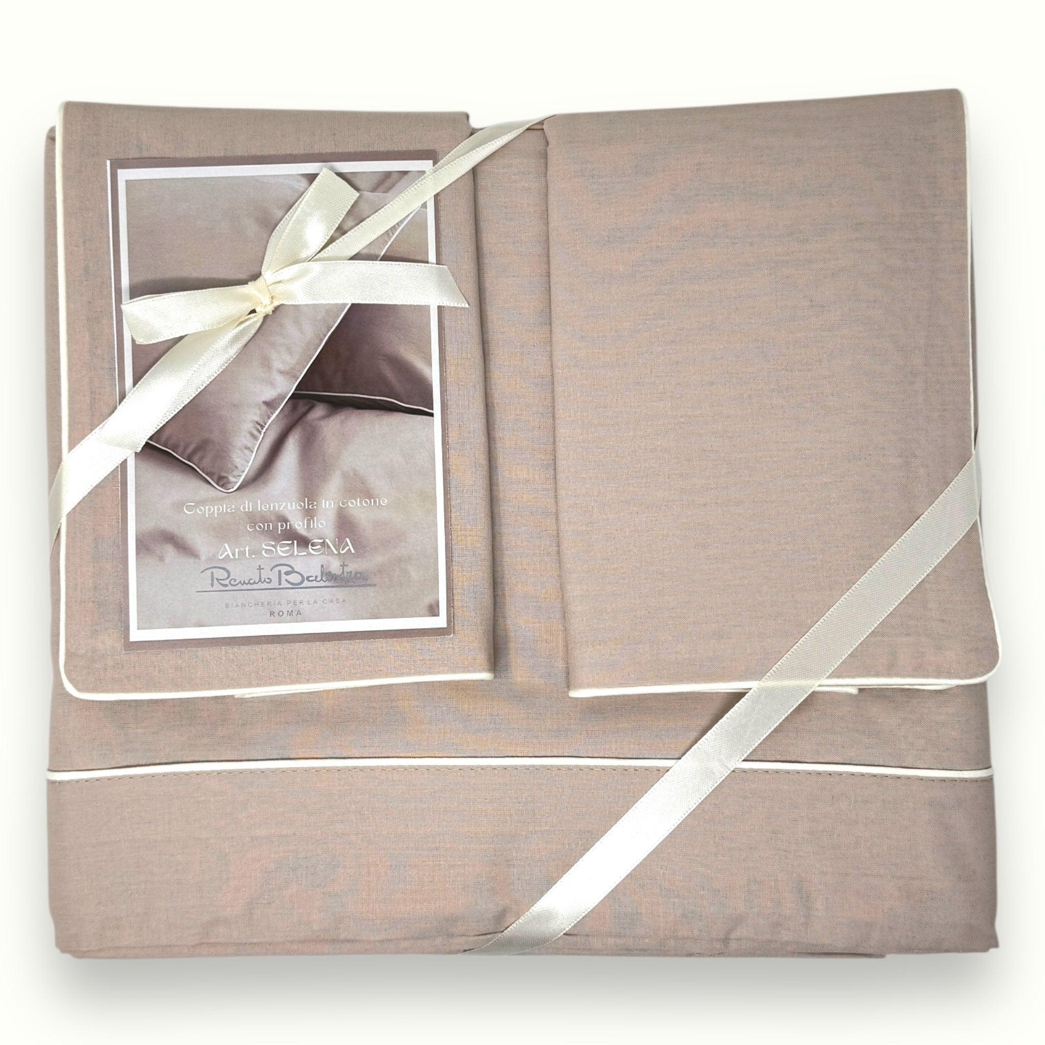 Renato Balestra - Completo Letto Lenzuola Matrimoniale Tinta Unita Con Profilo A Contrasto 100% Cotone Art. Lett120