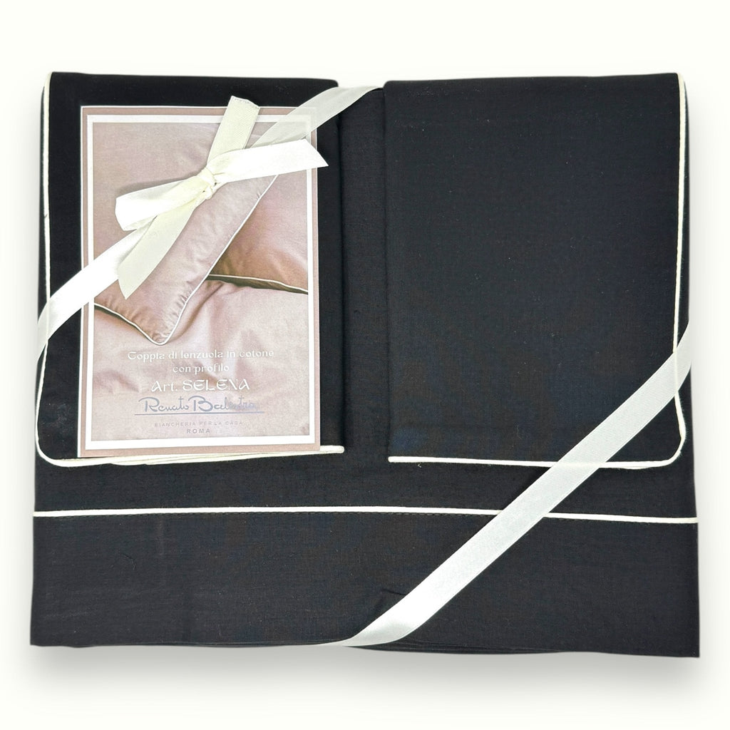 Renato Balestra - Completo Letto Lenzuola Matrimoniale Tinta Unita Con Profilo A Contrasto 100% Cotone Art. Lett120