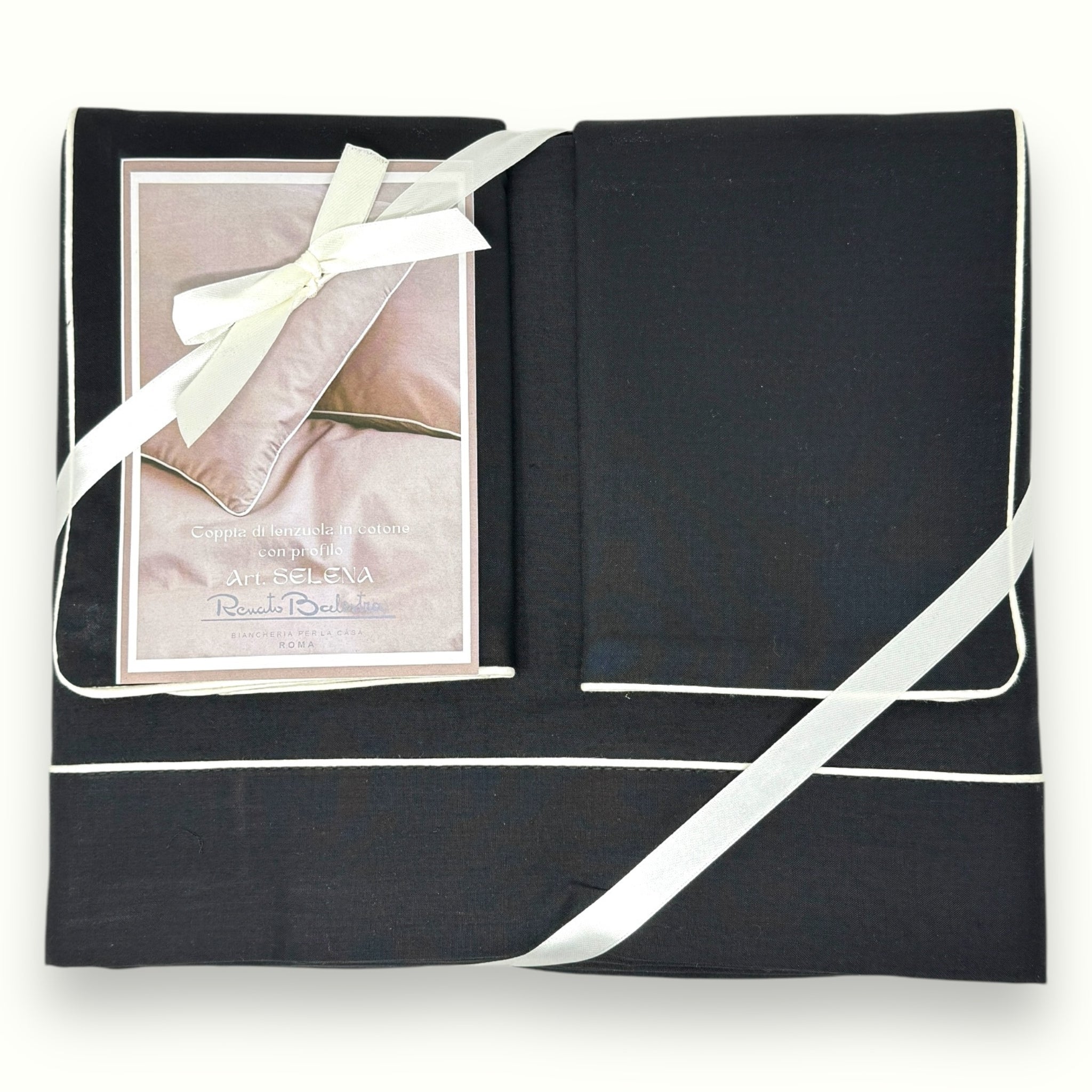 Renato Balestra - Completo Letto Lenzuola Matrimoniale Tinta Unita Con Profilo A Contrasto 100% Cotone Art. Lett120