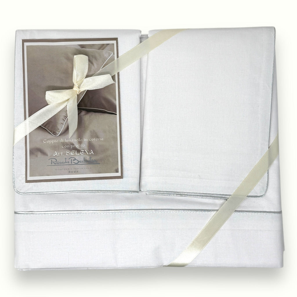 Renato Balestra - Completo Letto Lenzuola Matrimoniale Tinta Unita Con Profilo A Contrasto 100% Cotone Art. Lett120