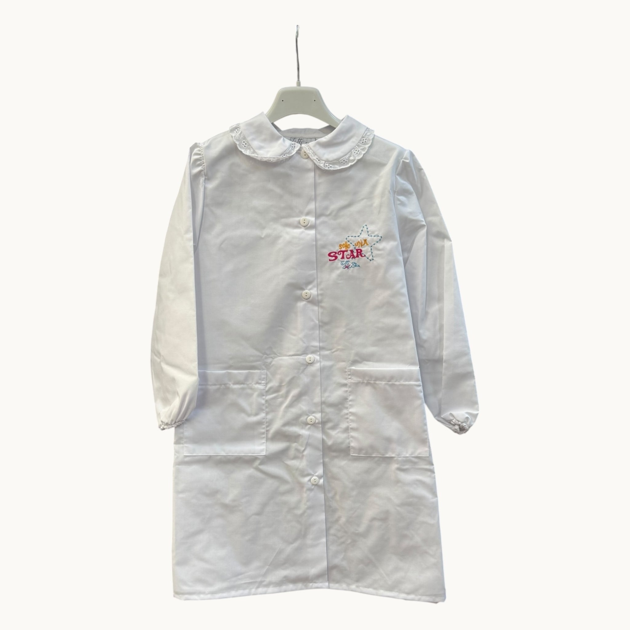 Giorgio Rey  Grembiule Scuola Bco-blu Elementare Femminuccia Con Ricamo E Applicazione In Pizzo Art. 25487b