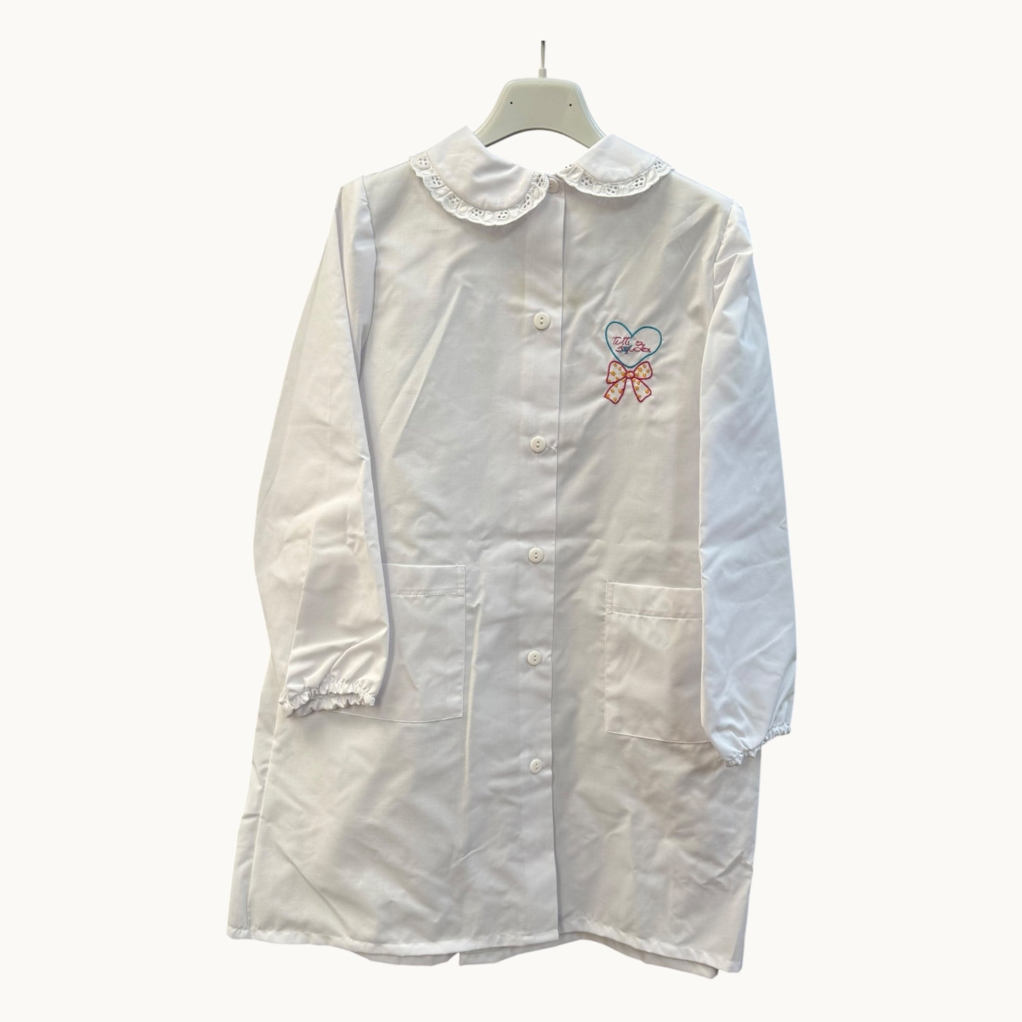 Giorgio Rey Grembiule Scuola Bco-blu Elementare Femminuccia Con Ricamo E Applicazione In Pizzo Art. 25488b