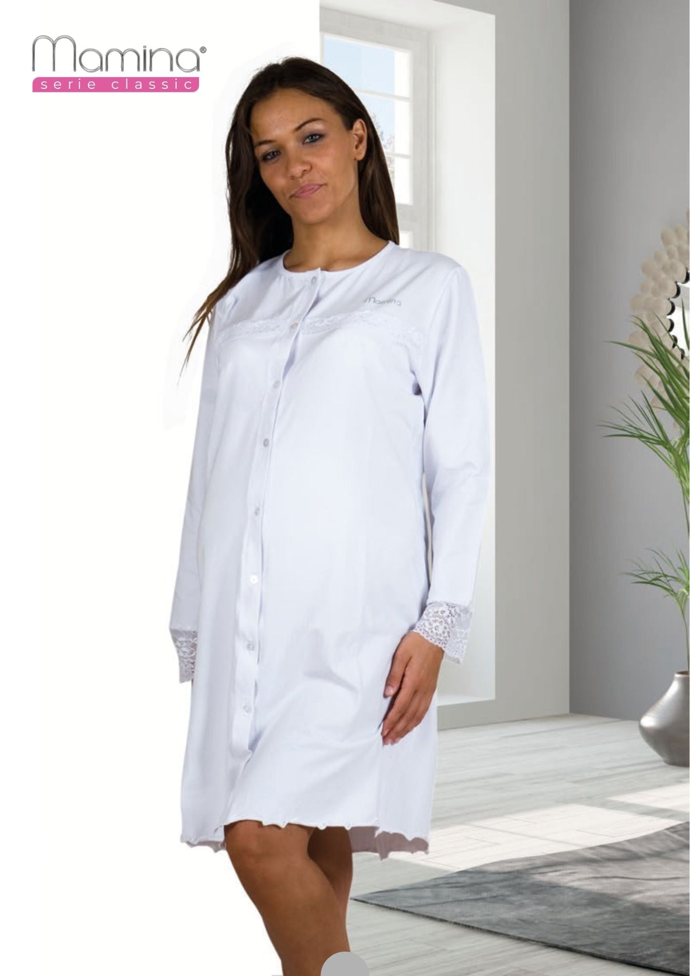 Mamina - Camicia Da Notte Premaman Manica Lunga  Art.z9129