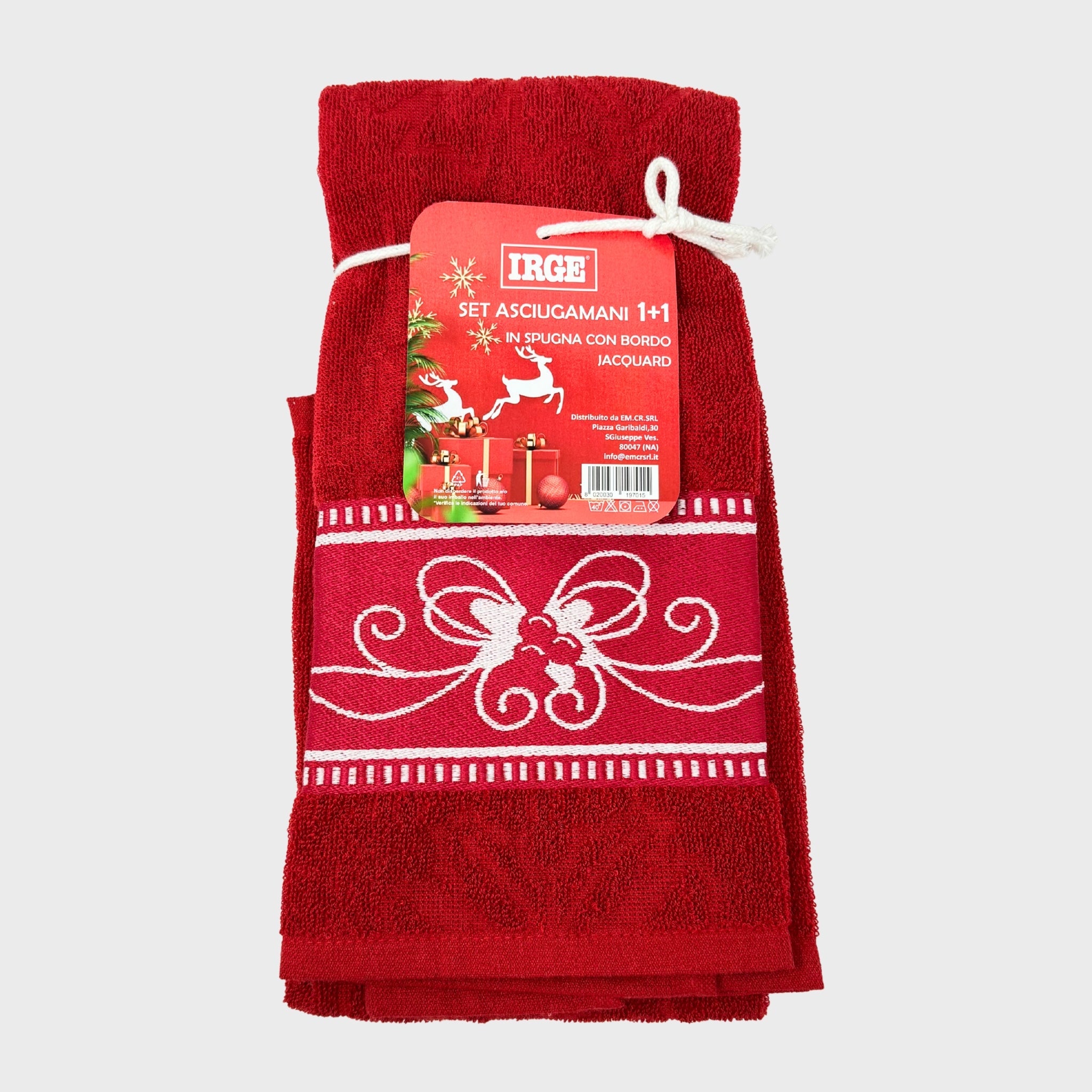 Irge Natale Idea Regalo Set Asciugamano 1+1 In Spugna Con Ricamo  Art. Irn20