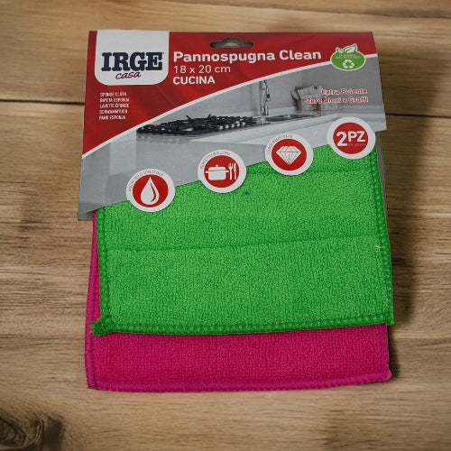 Irge Casa - 2 Pezzi Panno Cucina In Microfibra Tinte Forti Mis. 18x20  Art. Pan4331a Clean