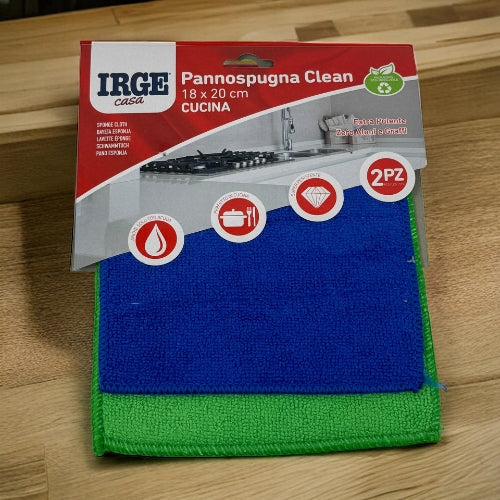 Irge Casa - 2 Pezzi Panno Cucina In Microfibra Tinte Forti Mis. 18x20  Art. Pan4331a Clean