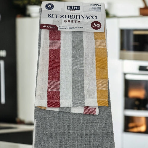 Irge Casa - Confezione 2 Strofinacci-cucina  In 100% Cotone Fantasia Mis. 48x70  Art. Greta Str6222a