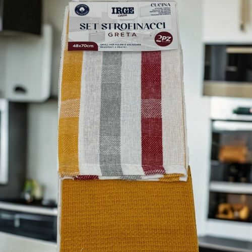 Irge Casa - Confezione 2 Strofinacci-cucina  In 100% Cotone Fantasia Mis. 48x70  Art. Greta Str6222a