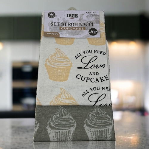 Irge Casa - Confezione 3 Strofinacci-cucina  In 100% Cotone Fantasia Mis. 50x70  Art. Str6228 Cupcakes