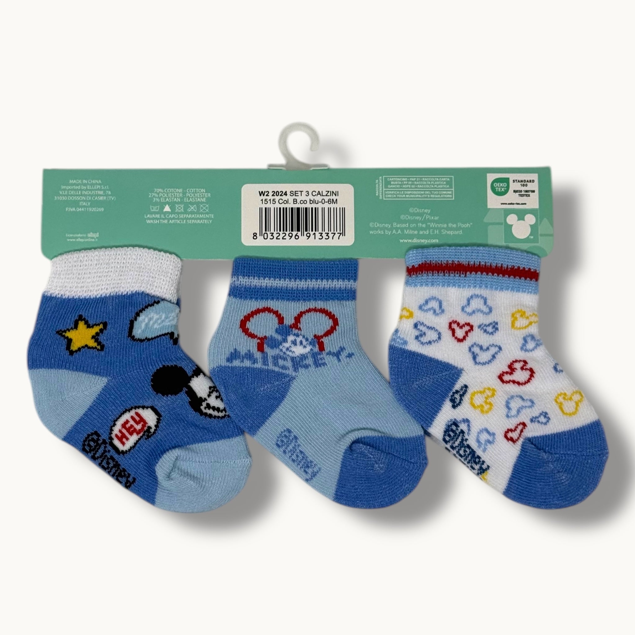 Disney - Confezione 3 Paia Calzini Prima Nascita Disney In Cotone Fantasy Disney Art. W22024