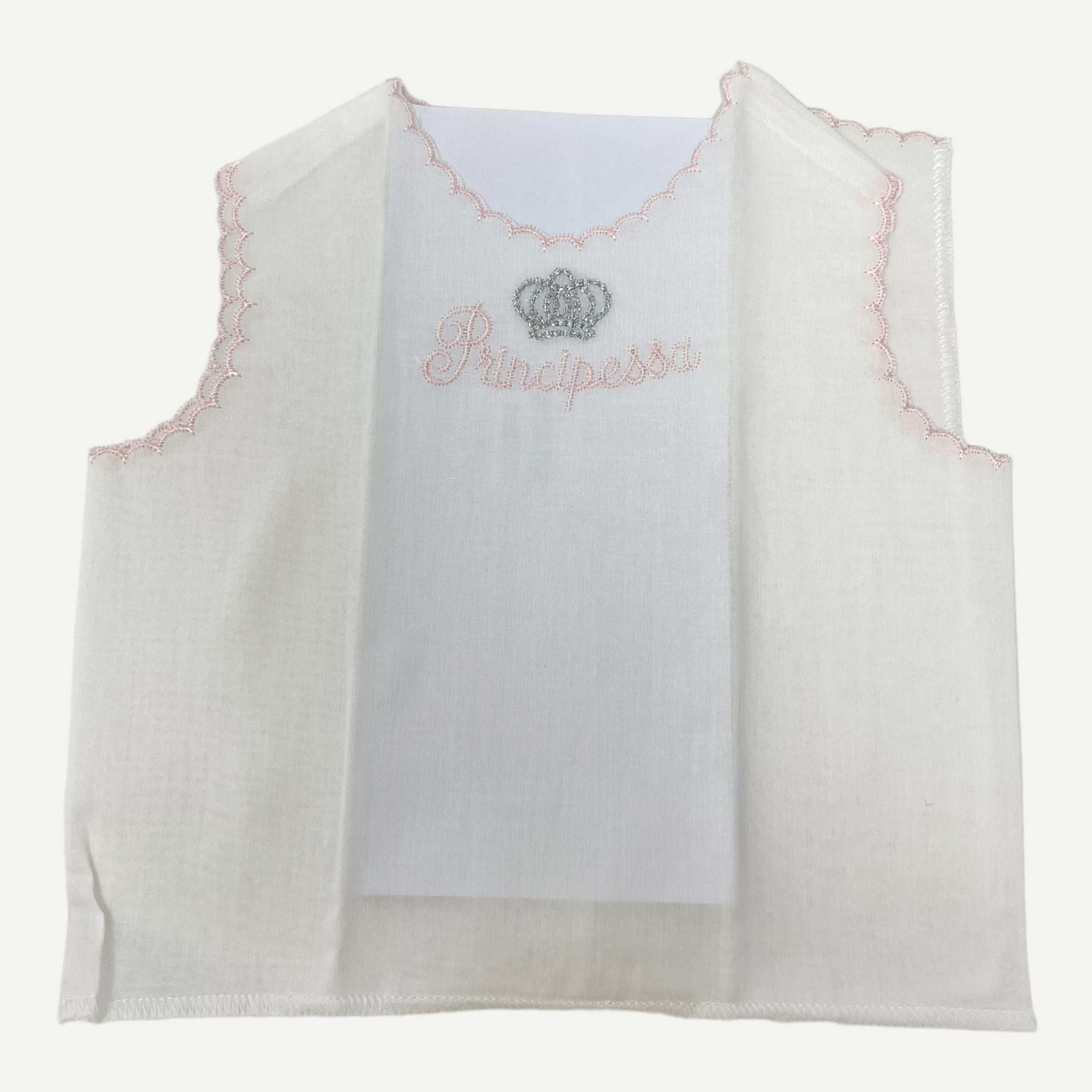 Nancy - Camicia Della Fortuna - Camicina Della Fortuna Neonato Senza Manica Puro Cotone Ricamo Principino-principessa Art. 81