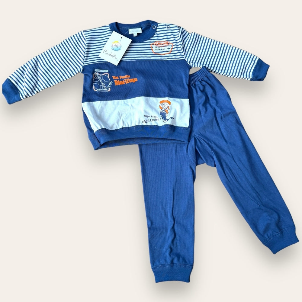 Mondoblu - Pigiama Neonato In Cotone Stampato Lungo In Puro Cotone Pantalone Anatomico Art.24711