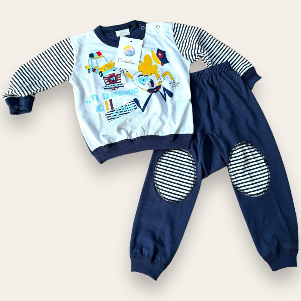 Mondoblu - Pigiama Neonato Maschietto Stampato Lungo In Puro Cotone Pantalone Anatomico Art.24712