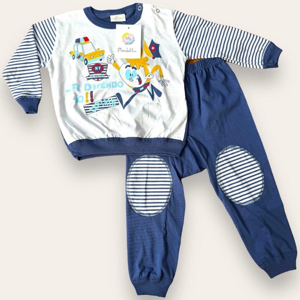 Mondoblu - Pigiama Neonato Maschietto Stampato Lungo In Puro Cotone Pantalone Anatomico Art.24712
