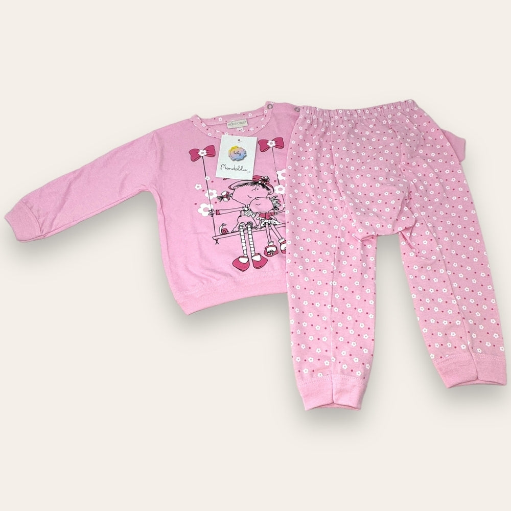 Mondoblu - Pigiama Neonata Femminuccia Stampato Lungo In Puro Cotone Pantalone Anatomico Art. 24717