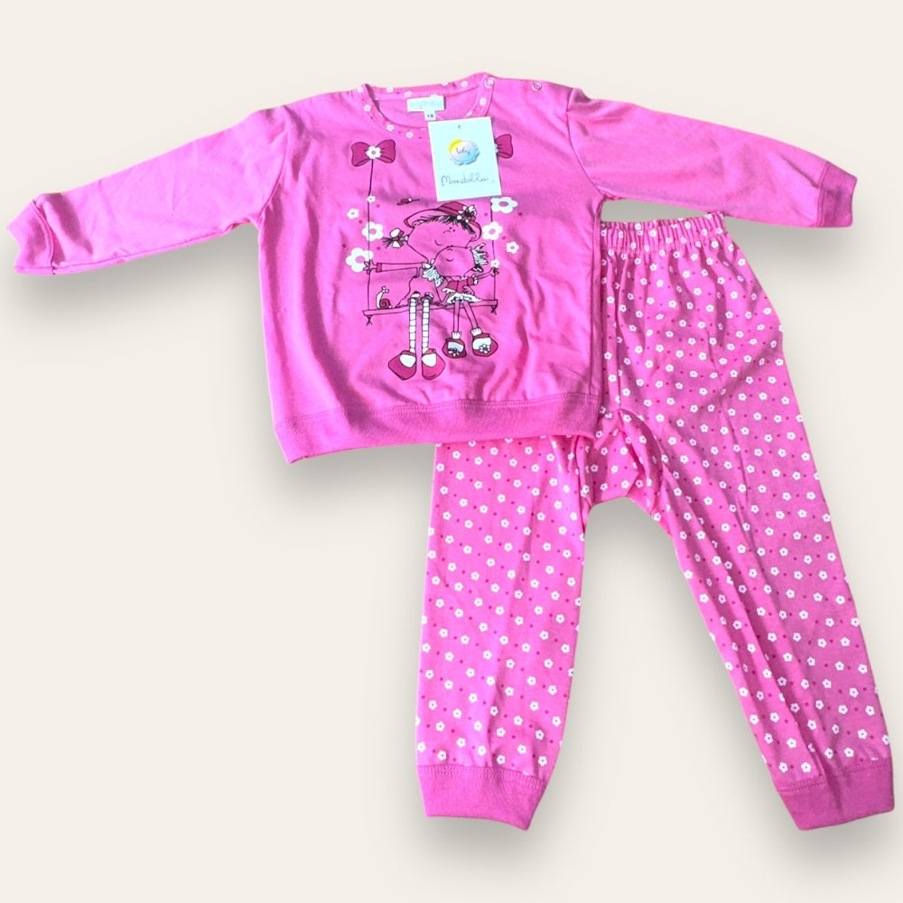 Mondoblu - Pigiama Neonata Femminuccia Stampato Lungo In Puro Cotone Pantalone Anatomico Art. 24717
