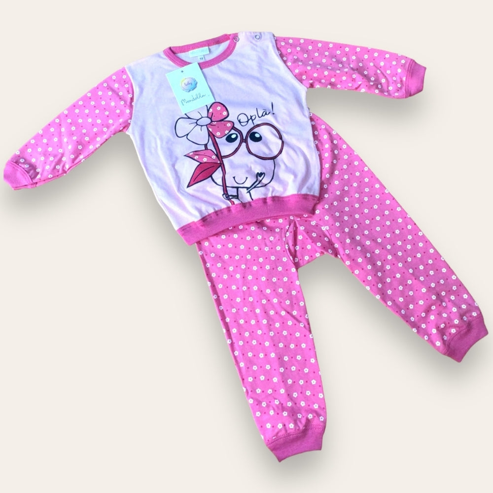 Mondoblu - Pigiama Neonato Femminuccia Stampato Lungo In Puro Cotone Pantalone Anatomico Art. 24718