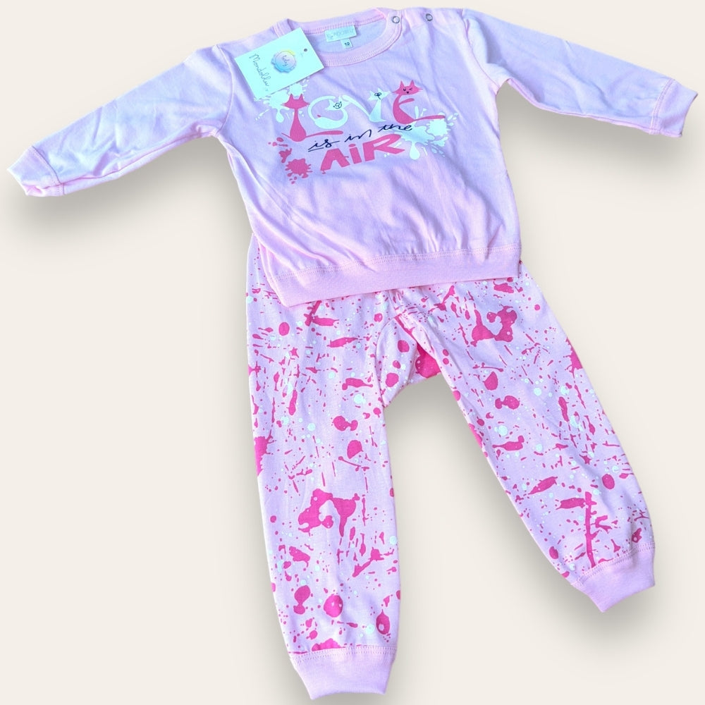 Mondoblu - Pigiama Neonato Femminuccia Stampato Lungo In Puro Cotone Pantalone Anatomico Art. 24719